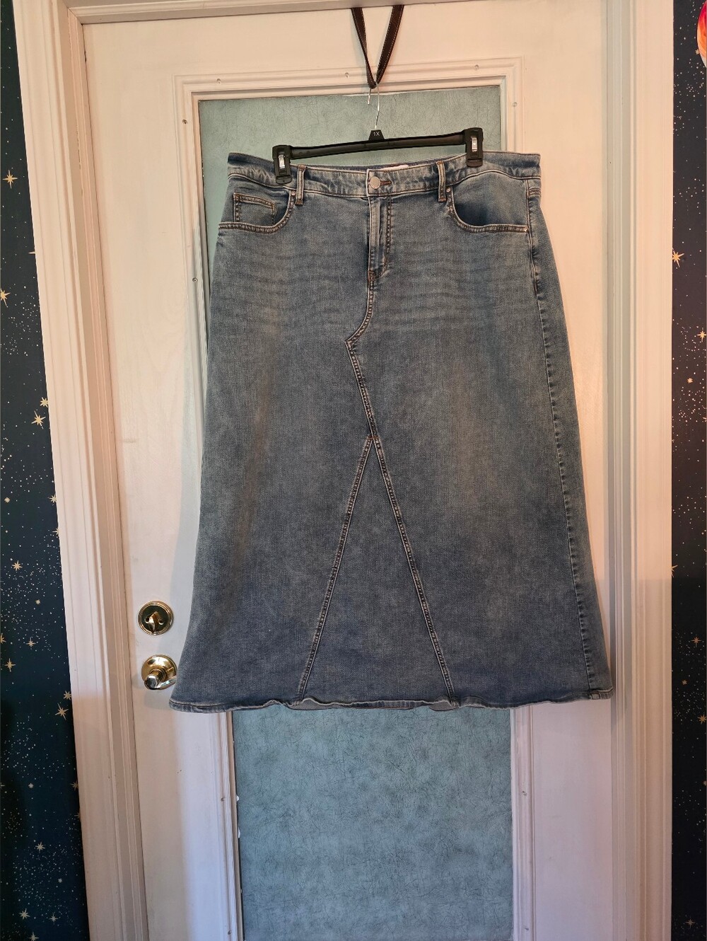 Lane Bryant Denim High Rise Maxi Skirt- Medium Wash - Picture 3 of 6